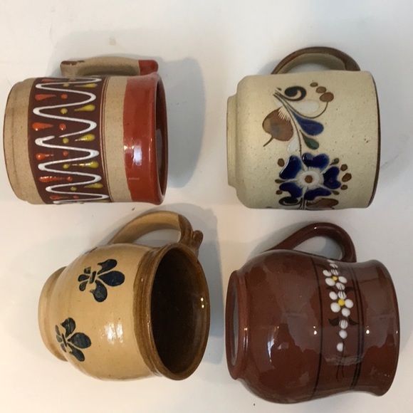 TONALA 4 Pottery Hand Made Mugs Related Style Vintage 2 Redware 1… - Picture 12 of 16